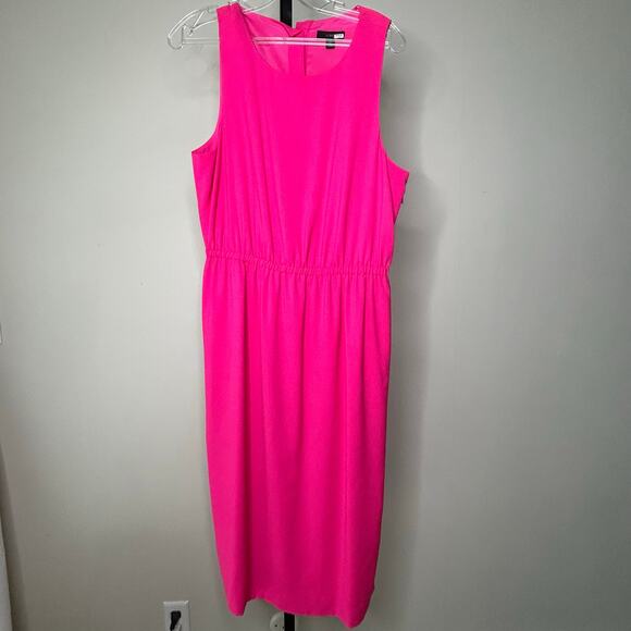 J Crew Midi Button Dress- size 10-Fushia pink sleeveless wedding guest - Picture 1 of 5